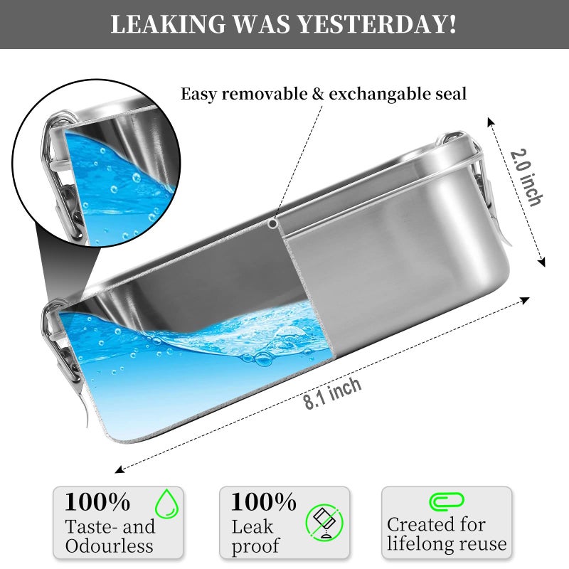 UPTRUST Leak Proof Stainless Steel Lunch Food Container, Large Bento Boxes Metal Lunch Box for Kids or Adults - Lockable Clips (1400ML/47oz) - Image 5